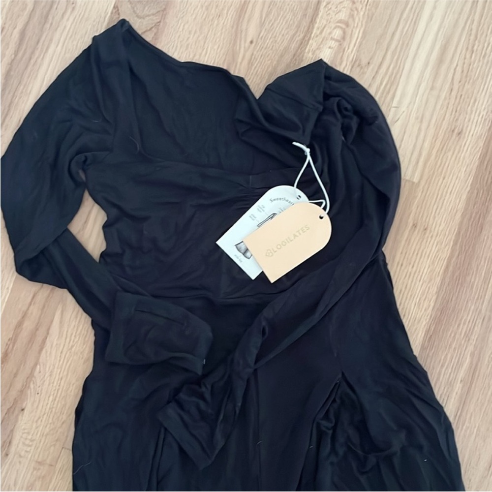 Blogilates Black Long-Sleeve sweetheart neck Wide-Leg Jumpsuit - Picture 5 of 5